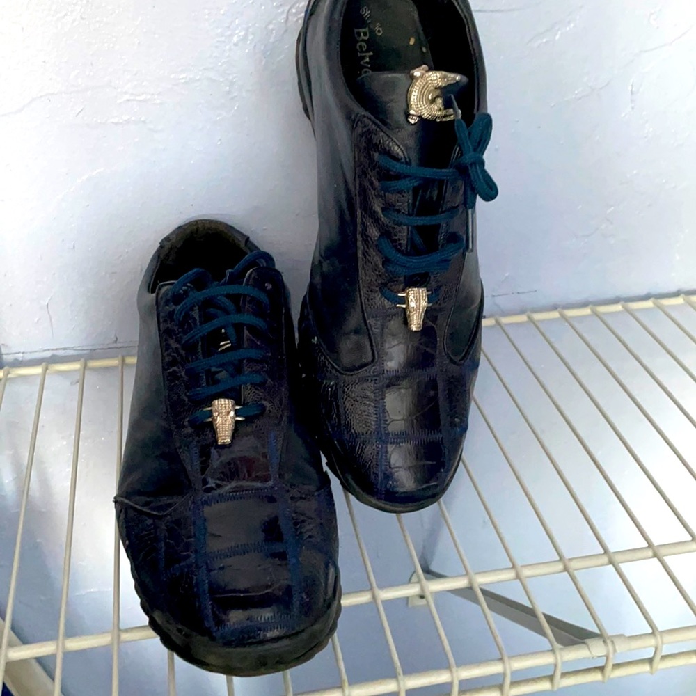alligator navy blue Belvedere leather semi formal Men Shoes